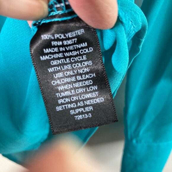 Worthington V Neck Button Shirt Turquoise S Polyester Hidden Button Placket - Picture 8 of 9